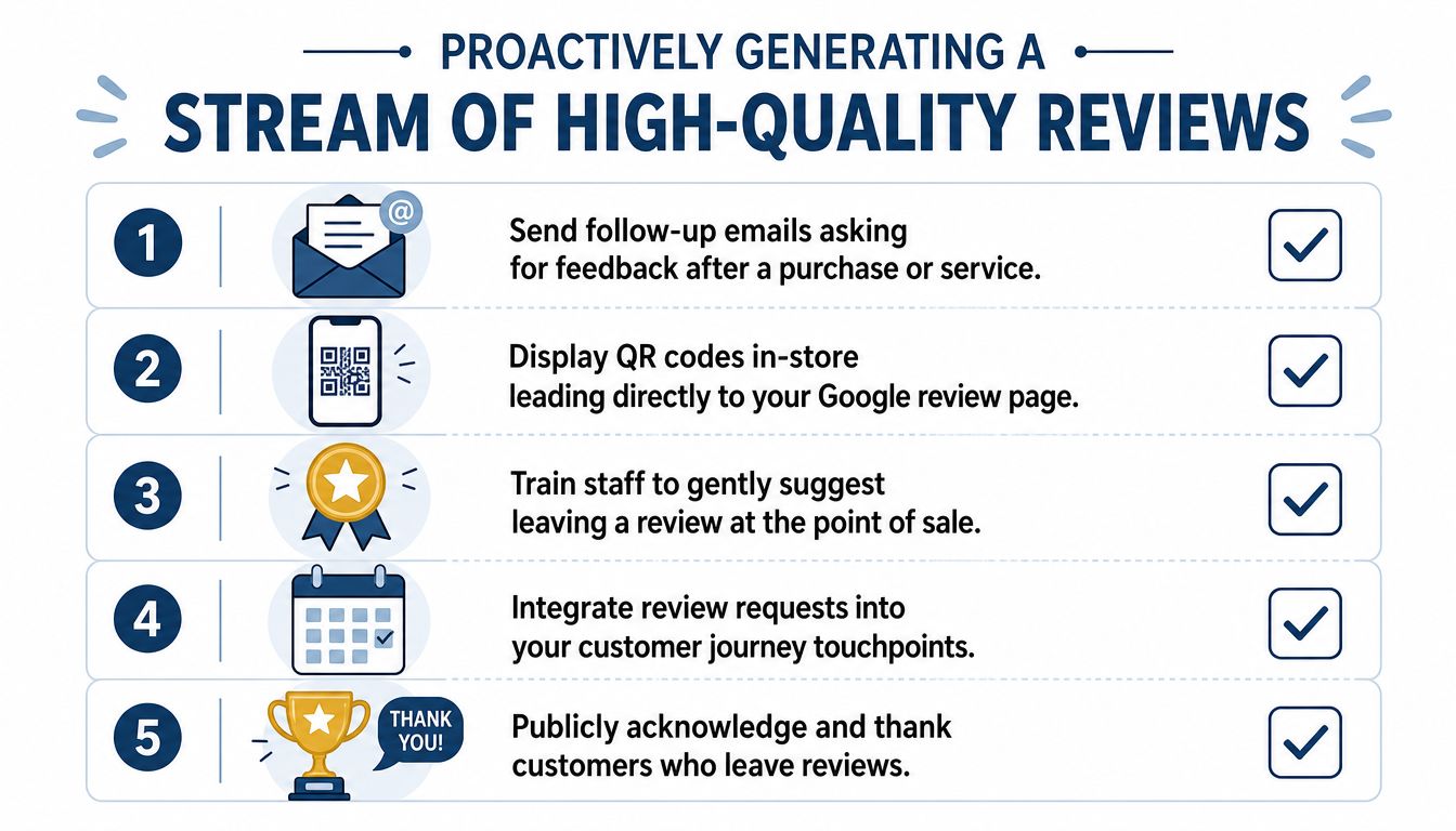 Google Review Management: A 2026 Framework for UK Businesses 3 - VisiLocali An infographic detailing five effective strategies for proactively generating high-quality customer reviews for a business.
